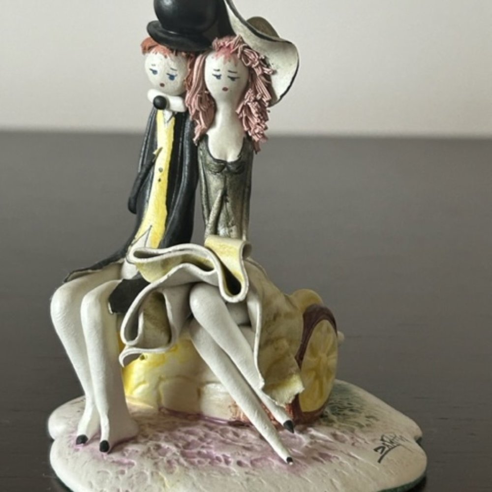 ZAMPIVA ITALIAN  PORCELAIN FIGURINE COUPLE IN LOVE(Couple sitting on a cart)